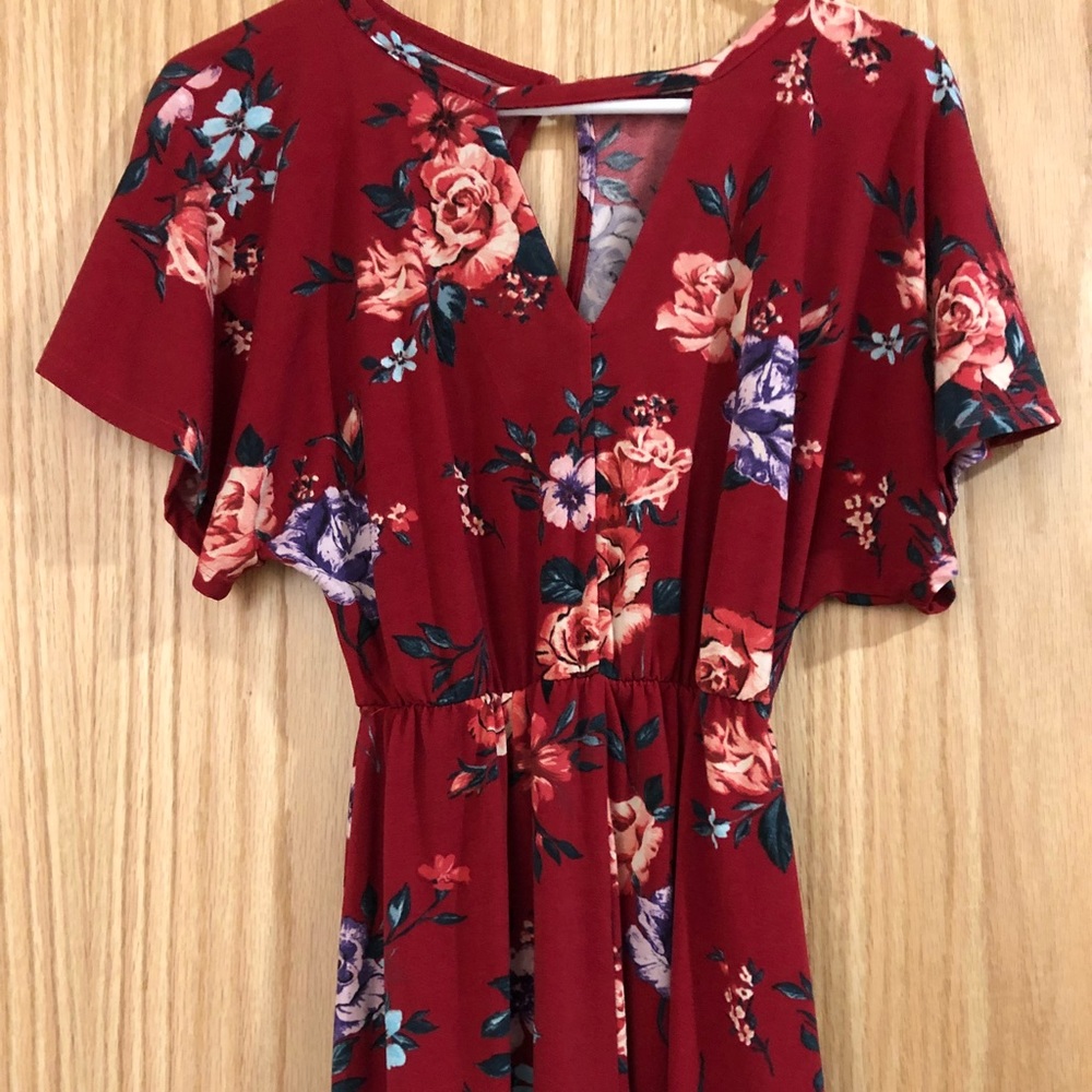 Red floral romper